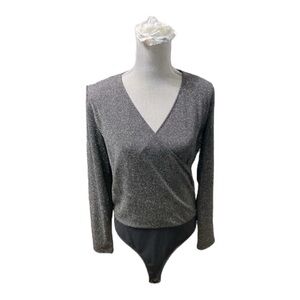 Ann Taylor Factory Shimmer black and Silver bodysuit New size L